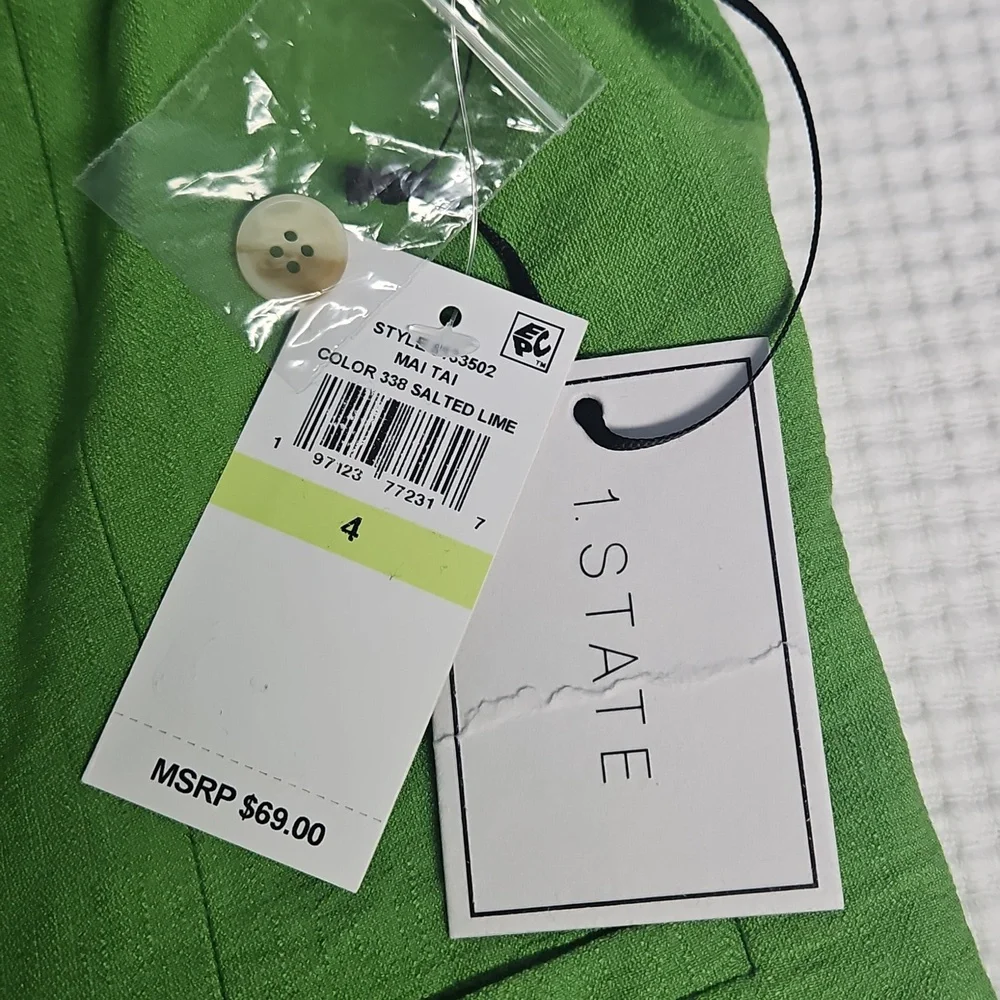 1.State Sleeveless Button Down V-neck Vest: Salted Lime: Size- 4‎
